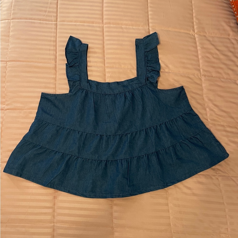 Derek Heart women’s dark waste denim cropped tiered babydoll top. Size 1X.